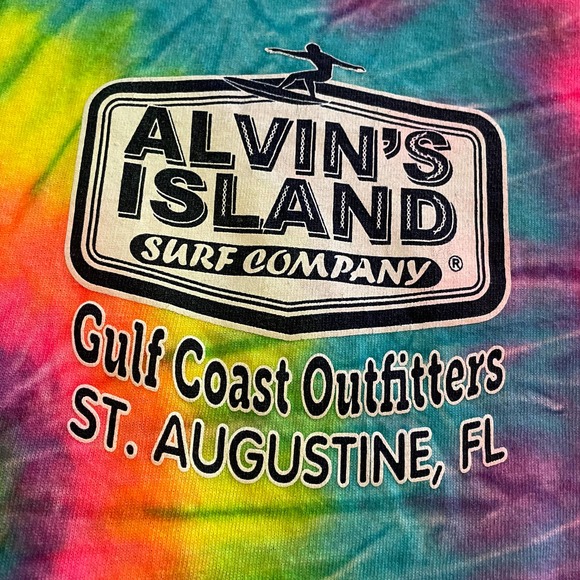 Alvin’s Island Surf Company Neon Tie Dye Long Sleeve Tee Shirt Mens Small Medium - Picture 2 of 10